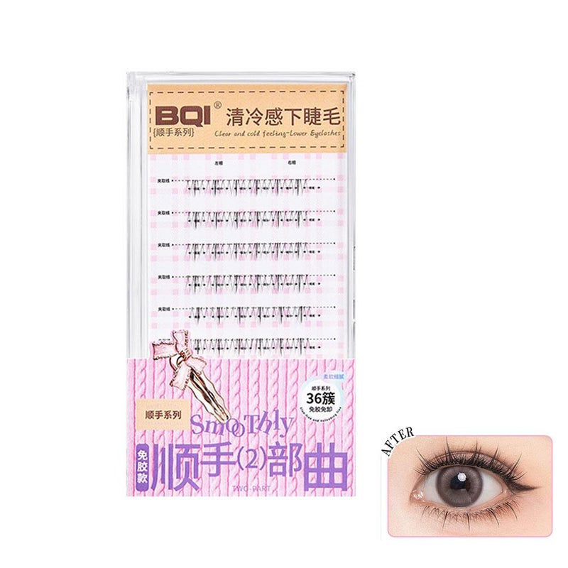 BQI White Moonlight Glue-Free Easy-to-Apply Natural Lower Lashes, Beginner-Friendly, Transparent Strap False Eyelashes
